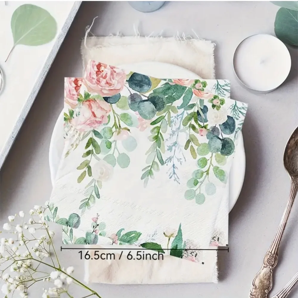 Pink Roses with Eucalyptus Luncheon Paper Napkins, 20ct